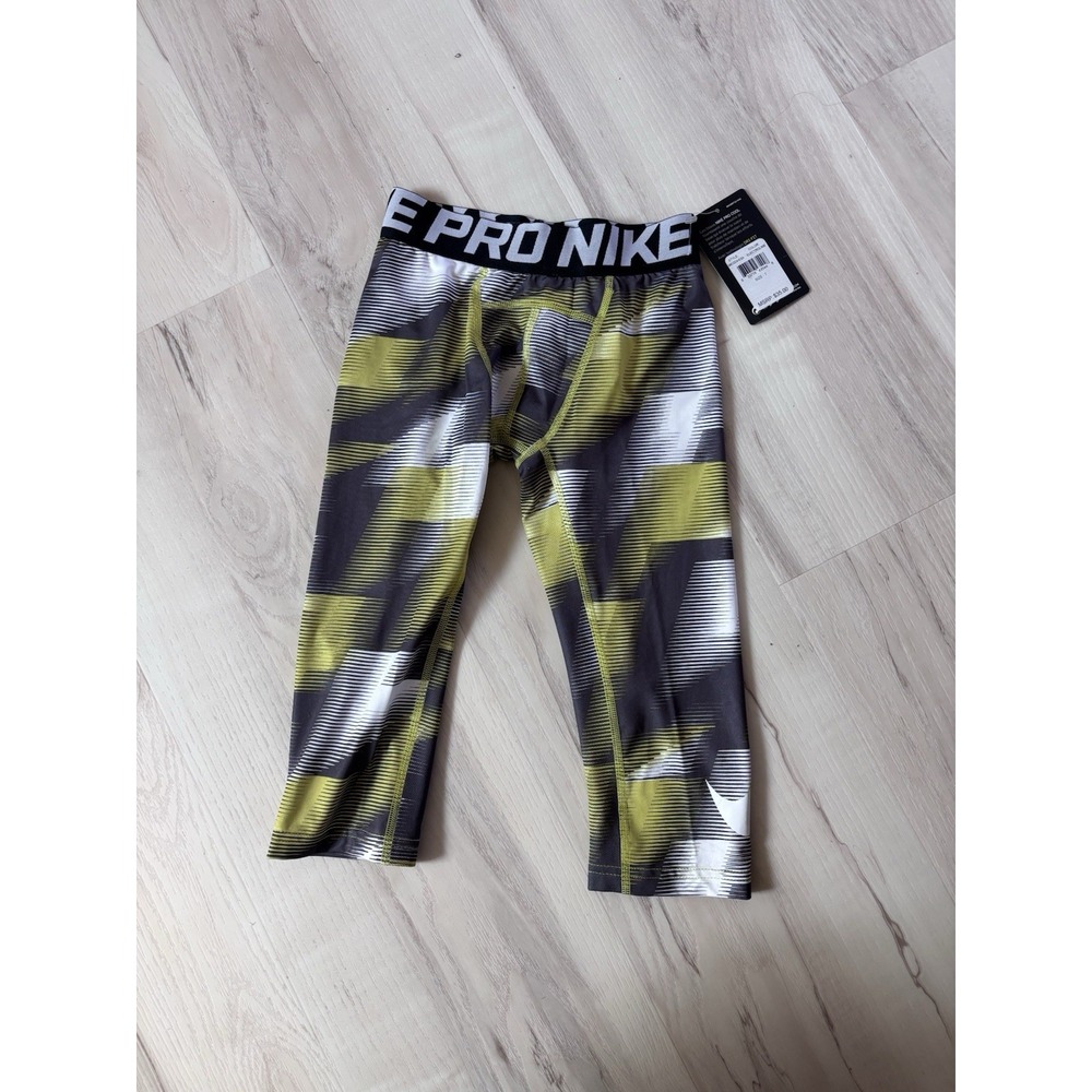 Boys Children's Size 7 Nike Pro Compression Leggings Green‎ Black Dri-Fit New